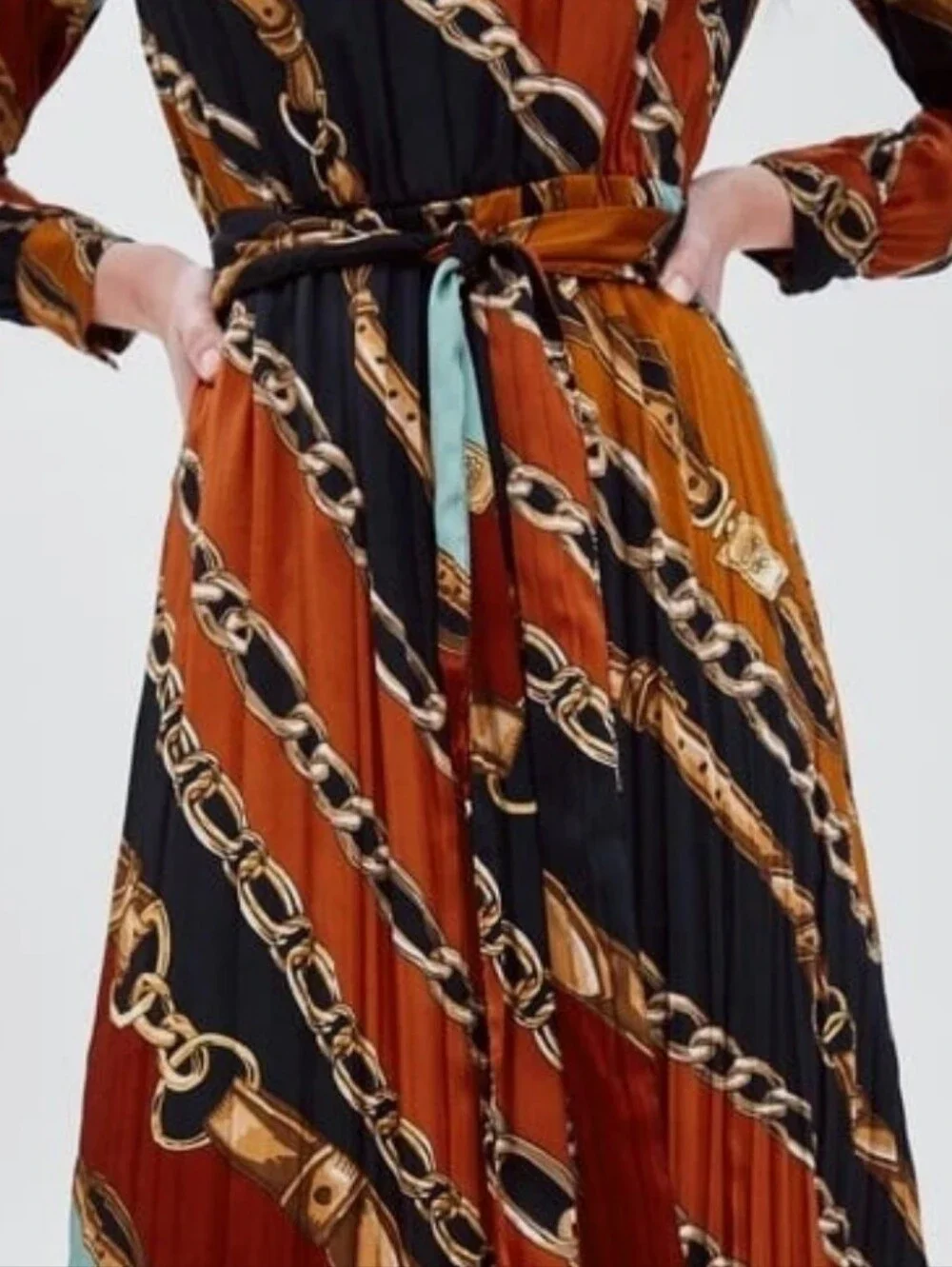 Dareen Hand‎ Made Chain Print Maxi Dress SzL Multicolor Wrap Vacation Beach